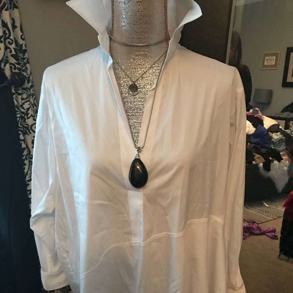 NWOT Zara Crisp White long sleeve tunic w/ collar